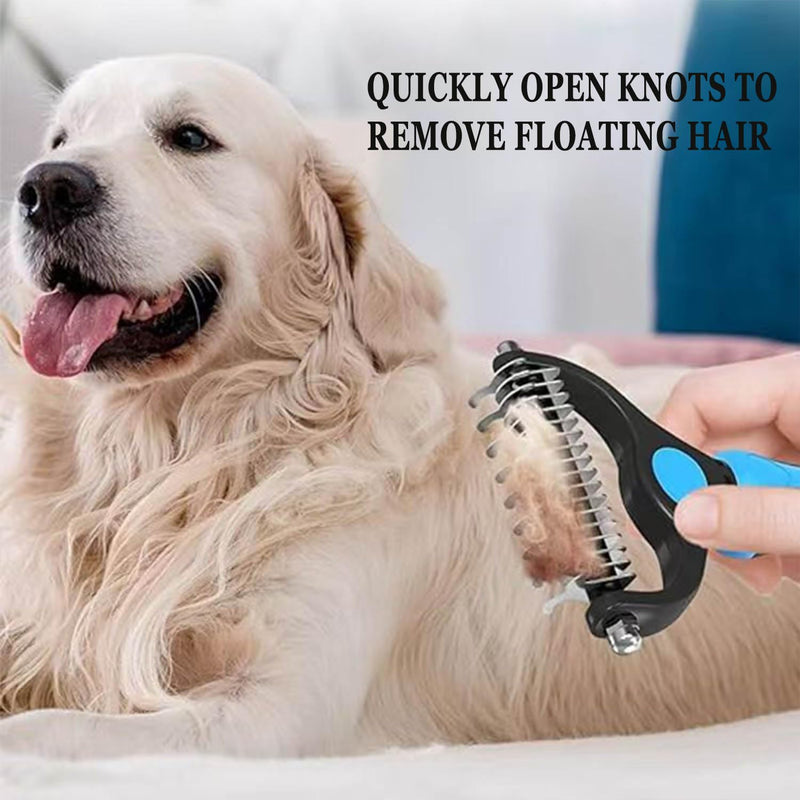 Sided Dematting & Deshedding Comb for Dogs & Cats, Versatile Undercoat Detangler Brush for Shedding, Matted Hair & Fur Remover Tool, Stress-Free Pet Grooming Rake with Ergonomic Handle（2 in 1