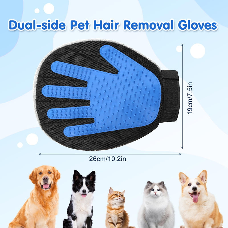 Pawaboo Pet Hair Removal Glove, Dual-Side Electrostatic Hair Removal & Silicone Fur Brush for Dogs and Cats, Reusable Five-Finger Pet Fur Grooming Glove for Couch Carpet Clothes Laundry, Blue & Grey Blue Gray 1 Pack