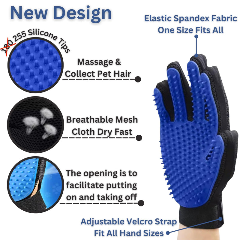 (1 Pair) Multi-Functional Pet Hair Remover Gloves for Gentle Grooming, Bathing, and Massaging Dogs, Cats, and Horses – Perfect for Reducing Shedding - Blue - 1 Pair, Right Hand & Left Hand included. - PawsPlanet Australia