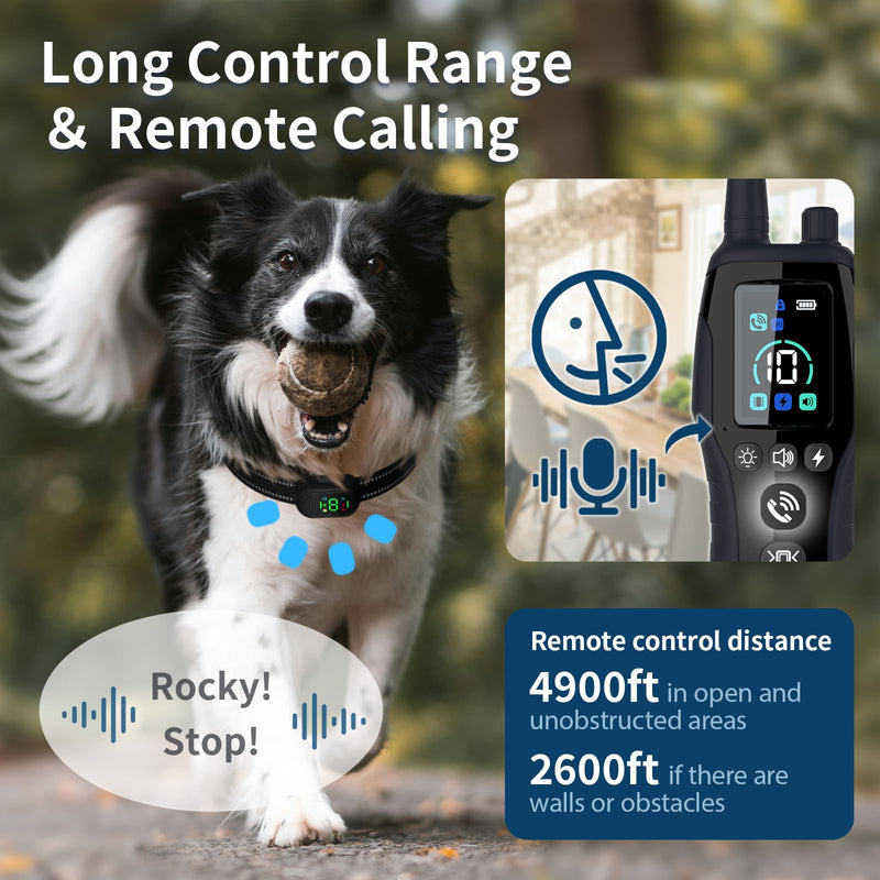 ?Dog Shock Collar, 4900FT Dog Training Collar with Call Function & LED Light, IP67 Waterproof Rechargeable E-Collar for Dogs 10-120Ibs,4 Training Modes for All Breeds (Black) Black - PawsPlanet Australia