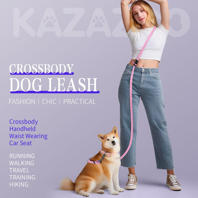 Kazazoo Hands-Free Dog Leash Adjustable Length 5-8 Ft, Waist for Dog Walking, Running for Small &Medium Dogs with Reflective Strips, Ballistic Nylon, Waist Belt, Lightweight Pink M - PawsPlanet Australia
