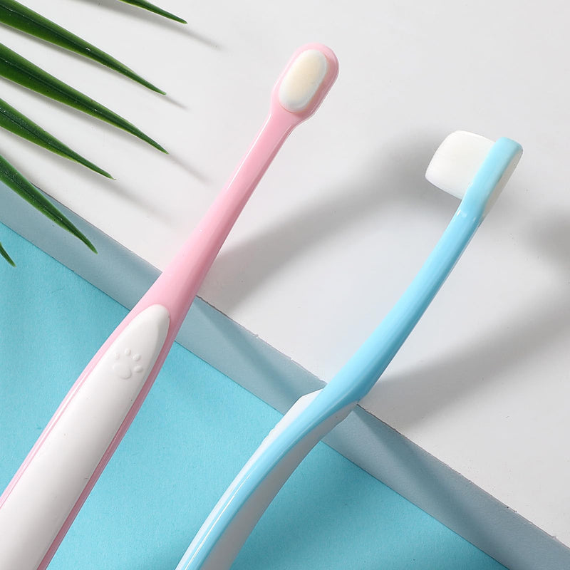 2 Pcs Puppy Toothbrush, Ultra Soft Mini Head Toothbrush for Small Dogs & Soft Dog Toothbrushes, Deep Dental Cleaning for Puppies, Kittens & Tiny Pets (Light Blue + Pink) Light Blue + Pink