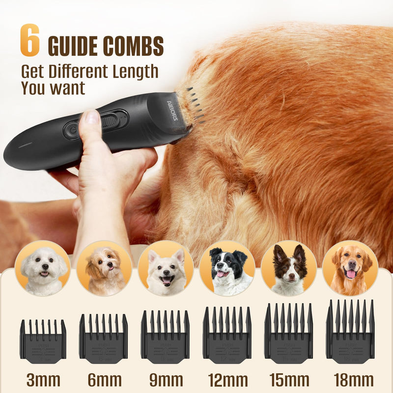 Dog Clippers Grooming Kit, AIBORS Dog Shaver Clippers Low Noise, Rechargeable Cordless Electric Trimmer Quiet Hair Clippers Set for Dogs Cats Pets