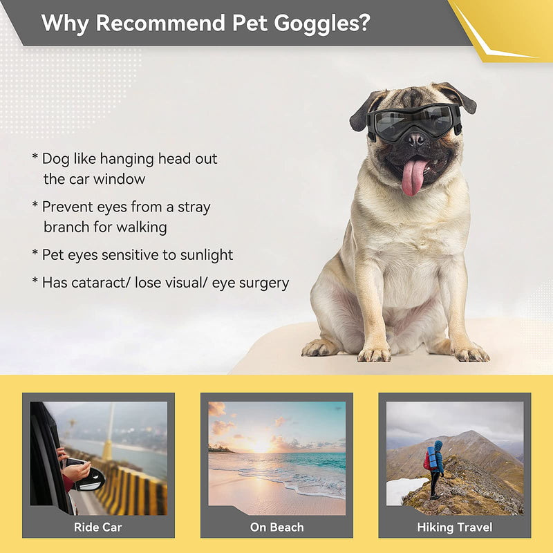 Dog Goggles Dog Sunglasses for Medium Breed UV Protection Windproof with Adjustable Head Straps Chin Straps for Ride Car/Hiking Travel/On Beach-Black Black - PawsPlanet Australia