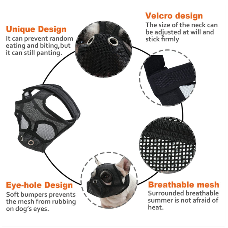 Cilkus Short Snout Dog Muzzles - Bulldog Muzzle Adjustable Breathable Mesh Dog Muzzle Can Stick Out Tongue and Drink Water Anti-Biting and Training Dog M (16.5" -17.3" ) Black - PawsPlanet Australia
