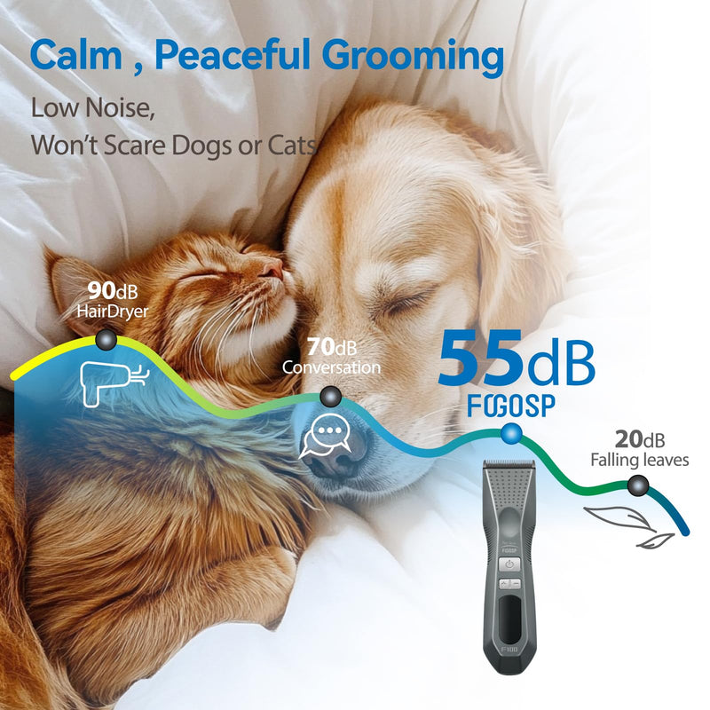 Cordless Dog Grooming Clippers More Than 12H Run Time 3-Speed Professional Pet Clippers for Grooming Heavy Duty Thick Hair Detachable Carbonized Steel Blade Low Noise Clippers + 10F Blade