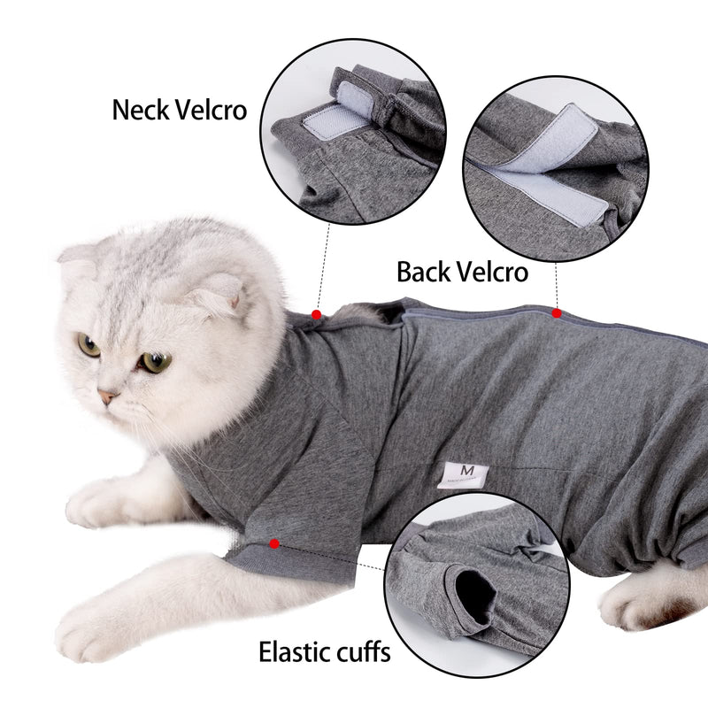 LIANZIMAU Cat Recovery Suit for Male Female Cat Surgery Vest Long Sleeve Cat Bodysuit Onesies Prevent Shedding Pet Clothing E-Collar Alternative L New Grey