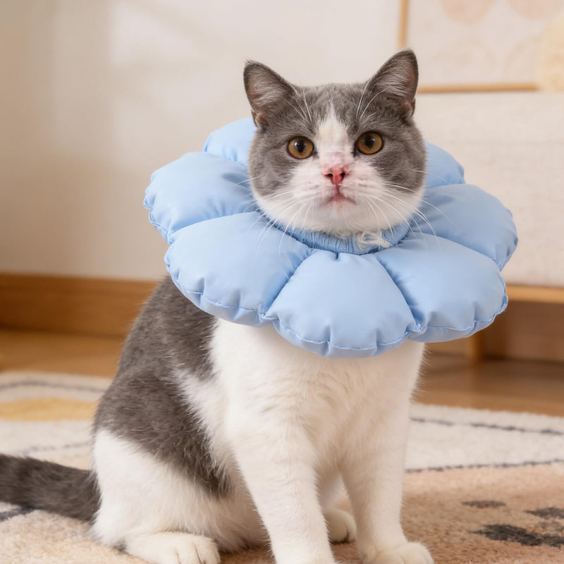 Supvox Adjustable Recovery Collar for Cats and Dogs, Bite-Resistant Nylon Donut Collar, Soft Protective Collar for Wound Healing and Surgery, Size Blue