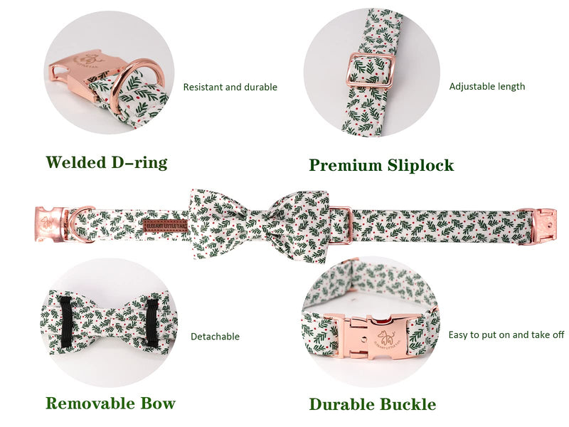 Elegant little tail Dog Collar with Bow, Soft&Comfy Bowtie Dog Collar, Adjustable Pet Gift Collars for Small Medium Large Dogs Medium (Pack of 1) Christmas Green - PawsPlanet Australia