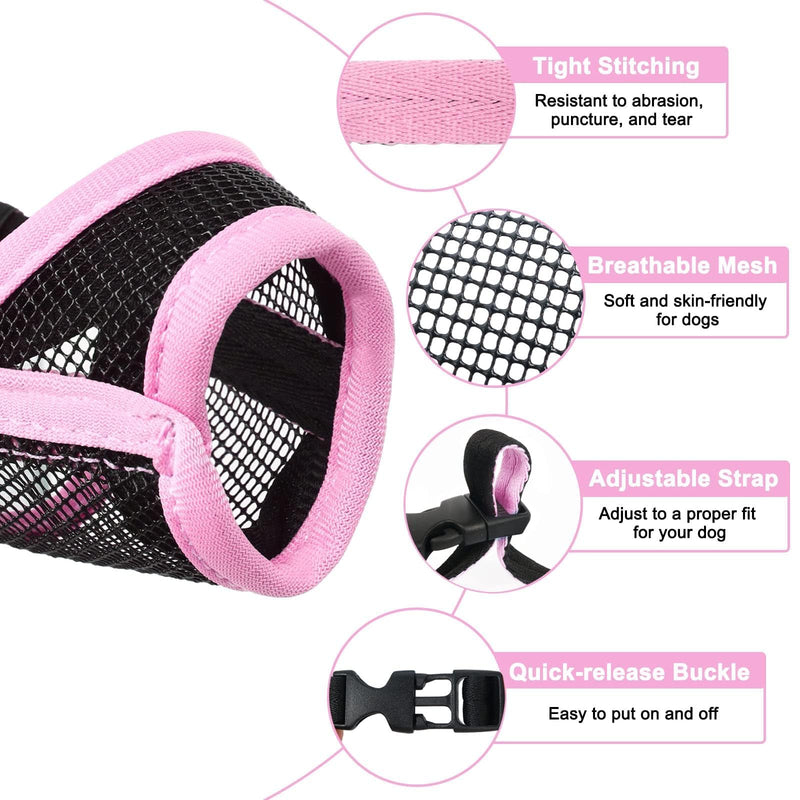 LUCKYPAW Dog Muzzle, Mesh Muzzle for Small Medium Large Dogs, Soft Dog Muzzle to Prevent Biting Chewing, Drinkable Breathable Adjustable Puppy Muzzle(M(Snout: 5¼"-7"), Pink) M(Snout: 5¼"-7")