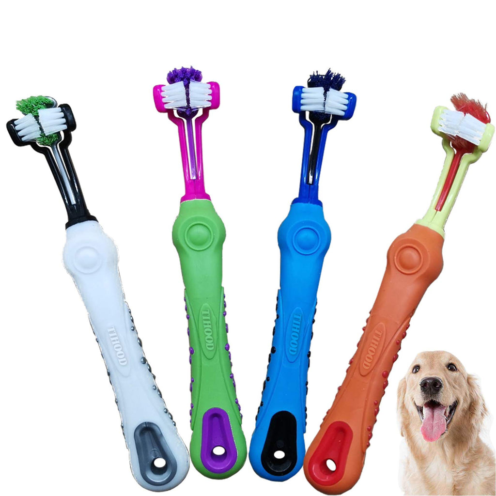 TIHOOD Three Sided Pet Toothbrush Dog Brush Addition Bad Breath Tartar Teeth Care Dog Cat Cleaning Mouth (Blue,Orange,purplr and White) Blue,orange ,Purplr and White