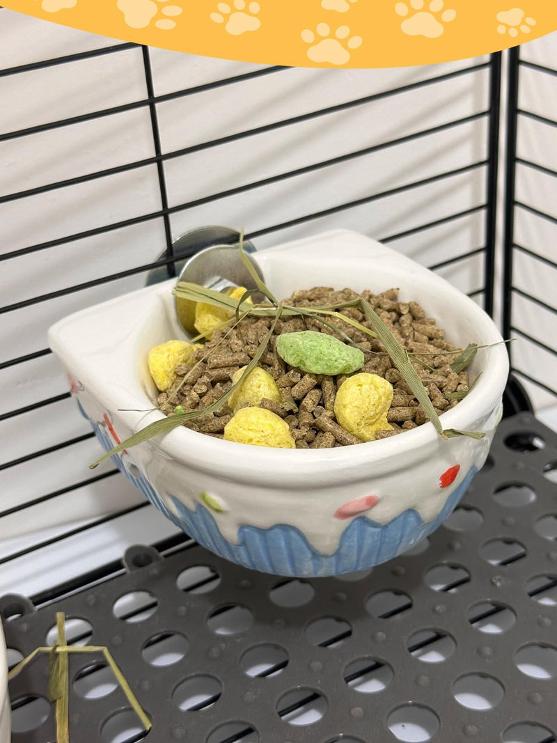 Chinchilla Food Bowl Ceramic Guinea Pig Cage Feeder Hanging Bunny Food Dish Small Animal Feeding Bowls for Syrian Hamster Ferret Gerbils (Blue) Blue - PawsPlanet Australia