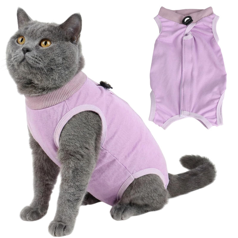 Cat Surgery Recovery Suit Female Medium, Kitten Onesie Bodysuit for Cat After Surgery, Cone of Shame Alternative Suit for Cat Anti Licking Spay Abdominal Wounds Skin Diseases Protection (Purple, M) Purple