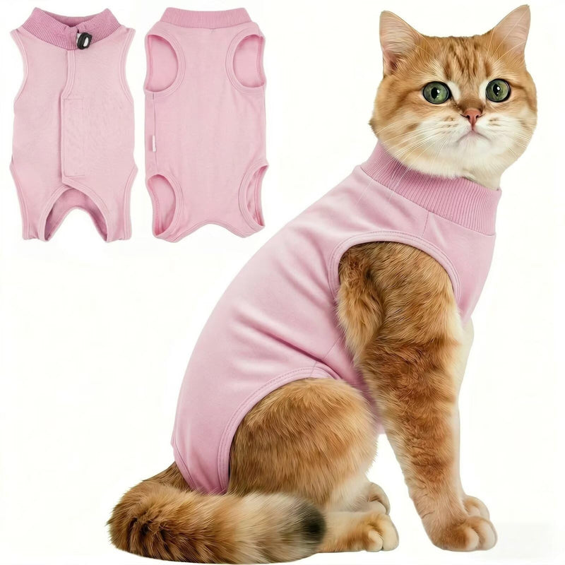 Cat Spay Recovery Suits Breathable Cotton Cats Surgery Clothes for After Surgical Abdominal Wound Skin Diseases Kitten Bodysuit for Female Cat Post Onesie Outfits Anti Licking, Pink (S) S(Chest Girth12.2 in,Back Length 8.26 in)