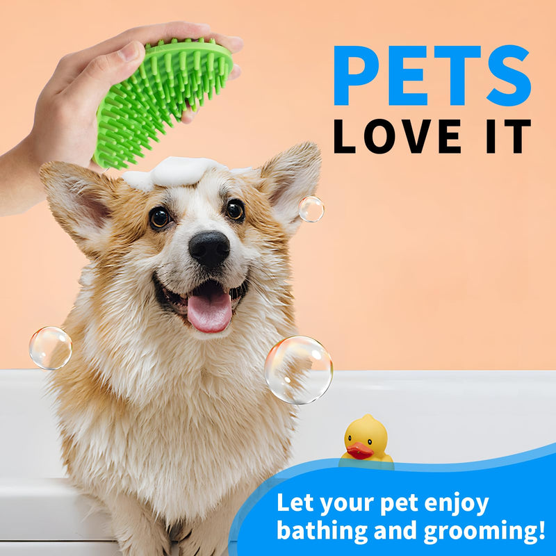 Dog Bath Brush, Green Double-Sided Shampoo Massage Brush, Adjustable Collar Handle for Grooming Short and Long Haired Pets(2pcs) Green(2 pack) - PawsPlanet Australia