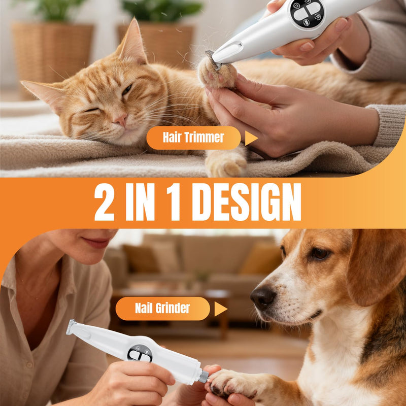 Mcbazel 2-in-1 Pet Paws Trimmer with LED Light, Rechargeable Dog/Cat Hair Shaver Grooming Clipper, Electric Cat/Dog Nail Grinder, Pet Razor for or Eyes, Ears,Face Small Areas