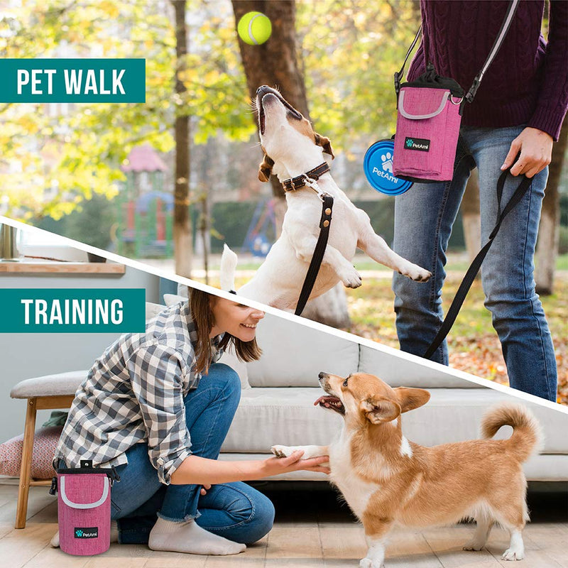 PetAmi Dog Treat Pouch, Large Pet Training Treat Pouch with Pocket, Dog Trainer Essentials Supply Holder with Poop Bag Dispenser, Training Bag for Kibbles Toys, 3 Ways to Wear (Pink) Pink