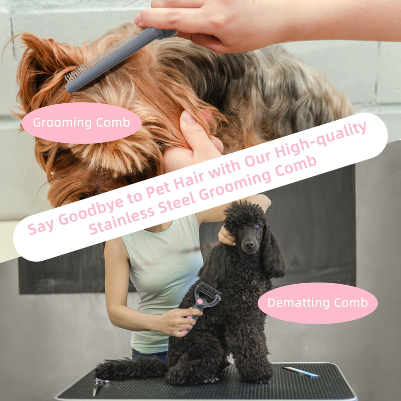 Wisedog Pet Grooming Kit - Nail Clipper Set, Dematting & Hair Removal Combs, Bath Brush, Mitts (Upgraded Pink) Upgraded Pink - PawsPlanet Australia