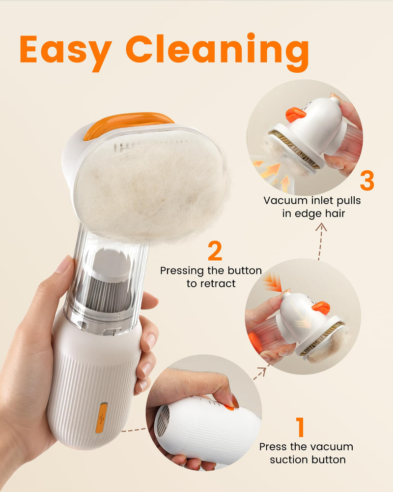 Vacuum Dog Brush for Shedding, 4-in-1 Self-Cleaning Slicker & Undercoat Rake, Deshedding Grooming Tool, Anti-Static, Massage & Combing All In One! (White) White