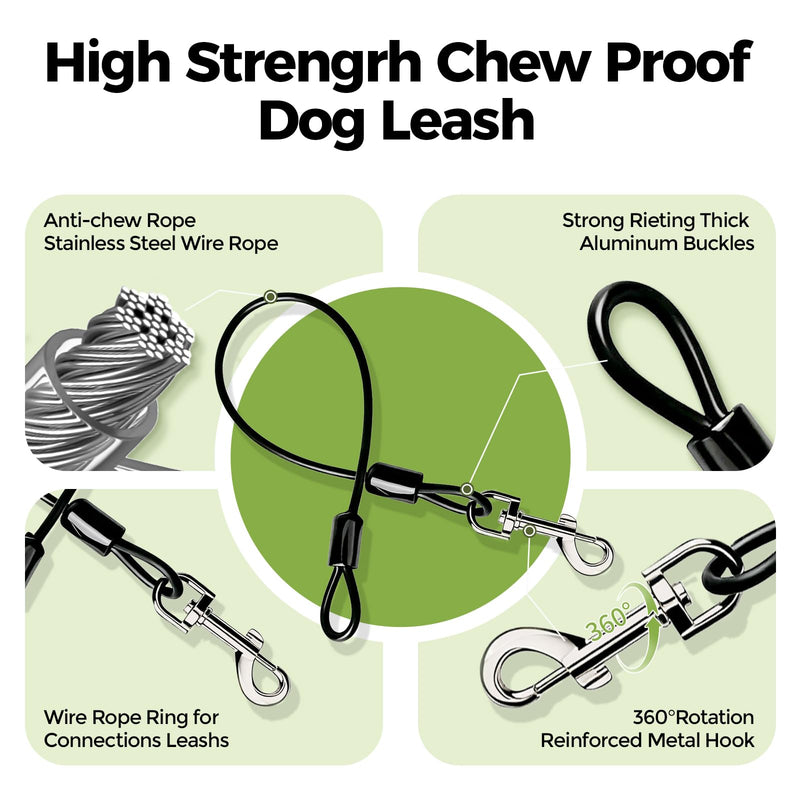 Chew Proof Dog Leash, 2 Pack Metal Cable Lead Collar Extender Non-Tangle Connect Dog Leash for Teething Puppies Small Medium and Large Dogs for Collars and Harnesses (5mm, M) 5mm, M - PawsPlanet Australia
