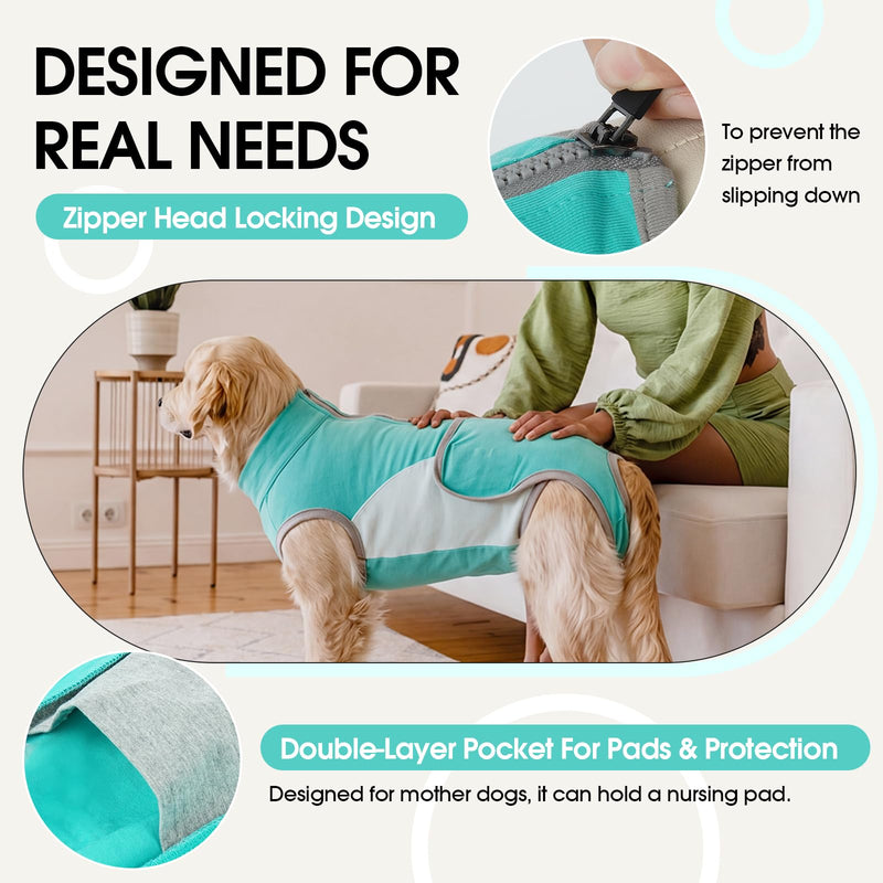 Dog Surgery Recovery Suit, Soft Breathable Dog Recovery Suit Female & Male, Dog Onesie After Surgery, Anti Licking Surgical Suit for French Bulldog Beagle Shiba Inu Green M