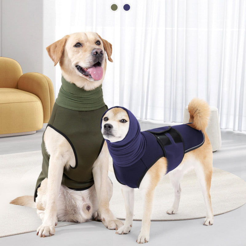 Yanmucy Dog Calming Coat with Snood 2 in 1 Anxiety Relief Adjustable Jacket with Hoodie Ear Muffs for Nervous Dogs (Blue, M) Blue