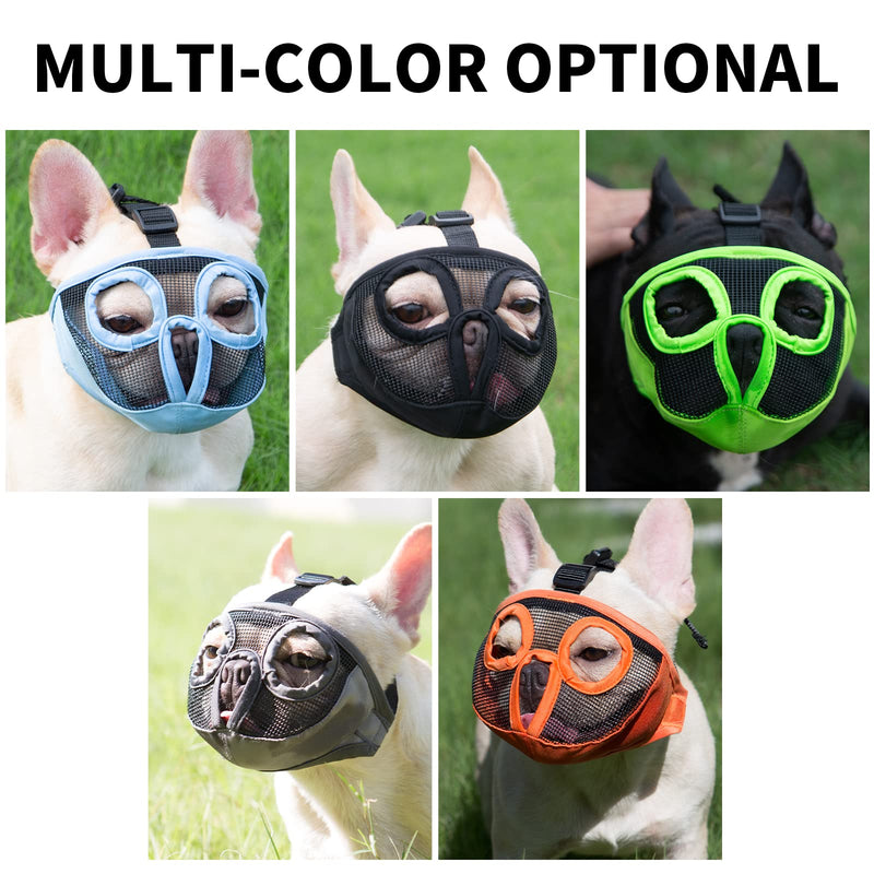 JWPC Short Snout Dog Muzzle- Adjustable Bulldog Muzzle Breathable Mesh Dog Mask for Biting Chewing Barking Training Licking and Grooming S(9"-12") Grey