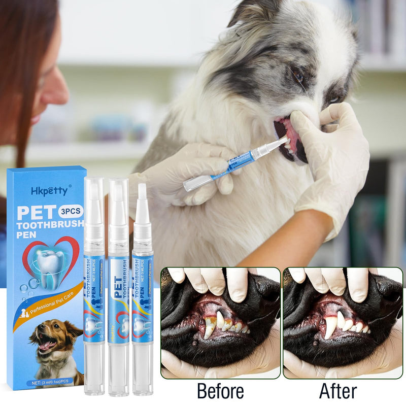 3PCS Pet Toothbrush Pen,Teeth Brightening Pen for Dog-Pet Dog/Cat Teeth Cleaning Pen for Dental Care,Dogs Cats Natural Plants Tartar Remover Tool - PawsPlanet Australia
