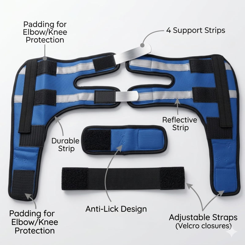 Dog Knee Brace with 4 Support Strips, Adjustable Elbow and Knee Support for Front Legs, Reflective Anti Licking Leg Wrap for Arthritis, Calluses, Injury Recovery (Large) Large