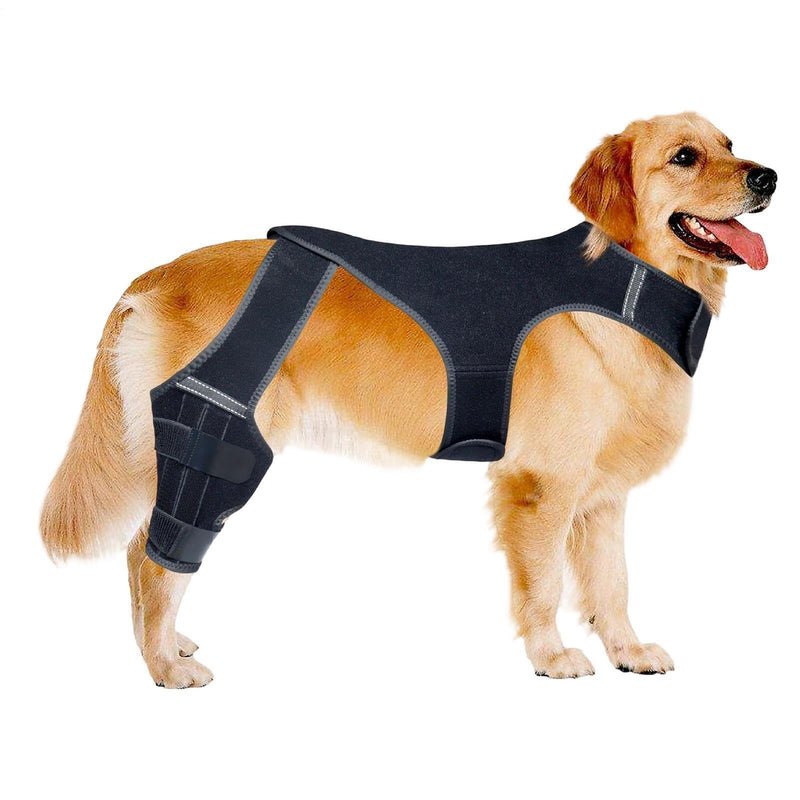 Dog Knee Brace | Knee Support for Dogs (Back) | Adjustable Knee Cuff with 4 Metal Stabilizers | For Walks, Hikes, Training, Outdoor Activities, Park and Travel, Black XL