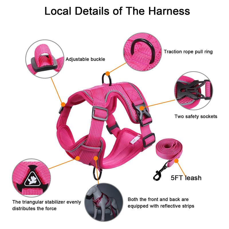 SOLMOONY Small Dog Harness,Soft Mesh Puppy Harness and Leash Set,No Escape Cat Harnesses for Training Walking,Reflective Adjustable Puppy Vest for Small Medium Dogs, Cats (Hot Pink, S) Hot Pink - PawsPlanet Australia