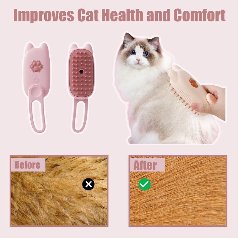Cat Steam Brush for Shedding, 3 in 1 Water Cat Cleaning Brush, Pet Hair Brushes for Shedding, Massage, Grooming, Cleaning, Steamy Pet Brushes for Cats, Dogs (Pink) Pink - PawsPlanet Australia