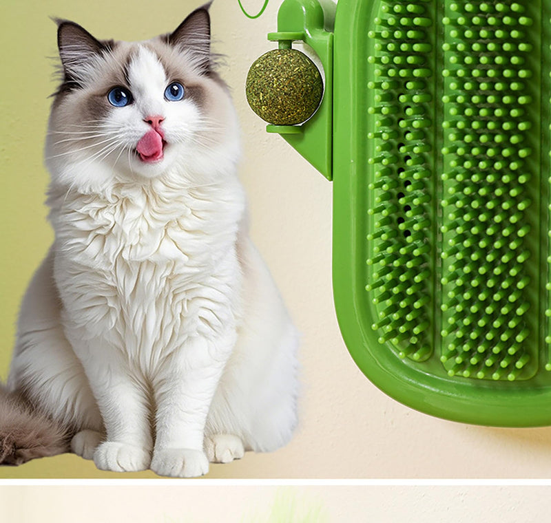 Pet Scratch the Itch, 5 Inch x 5 Inch Plastic Green Self-adhesive Massager Grooming Brushes Tools with Mint Ball for Cats and Dogs (green)