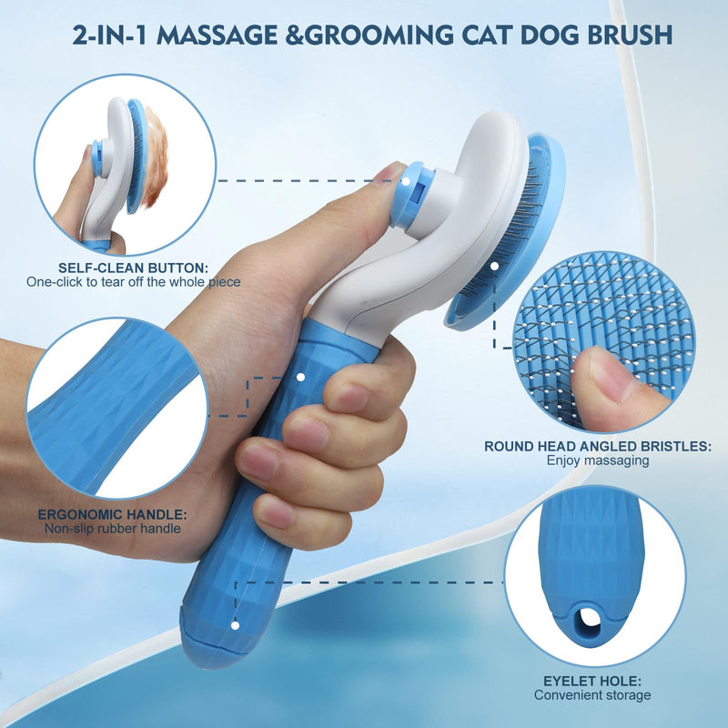 Dog & Cat Hair Brush, Self Cleaning Slicker Brush for Grooming Long & Short Haired Pets, Easy to Remove Loose & Tangles Undercoat, Suitable for All Breeds & Sizes, Promote Circulation - PawsPlanet Australia