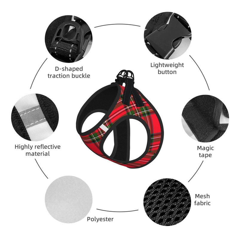 Christmas Red Plaid Tartan No Pull Dog Harness and Leash Set – Reflective Vest,Medium,Soft Cute Pet Harness for Small Dogs Xmas Holiday Walking Gear Christmas Red Plaid Tartan M(Chest:17"-19") - PawsPlanet Australia
