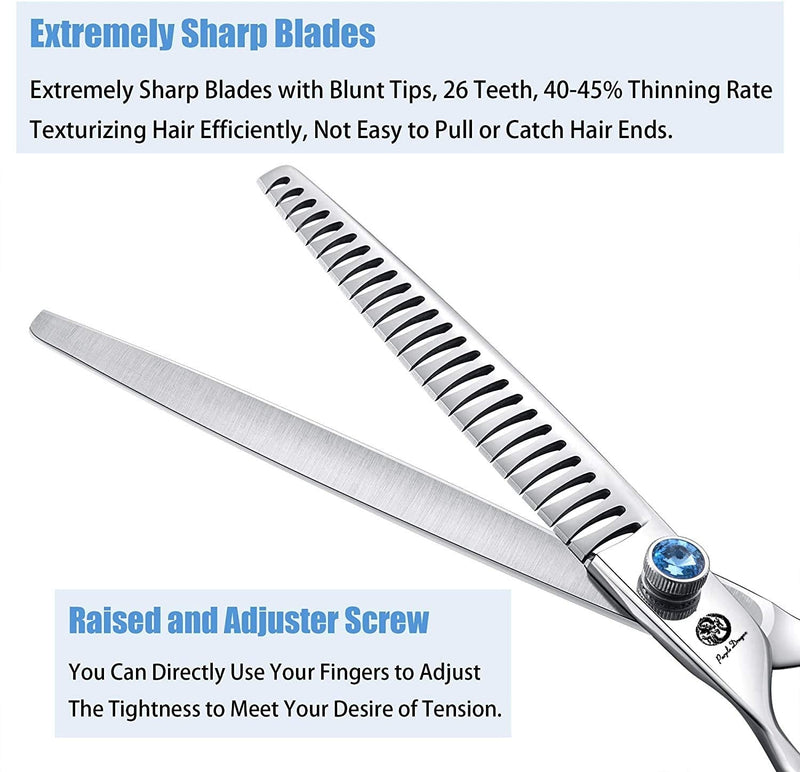 Purple Dragon 8.0" Left Handed Professional Pet/Dog Grooming Hair Cutting Scissors&Downward Curved Scissor &Chunker Shears with Bag - for Mancinism Pet Groomer or Family DIY Chunker Scissor - PawsPlanet Australia
