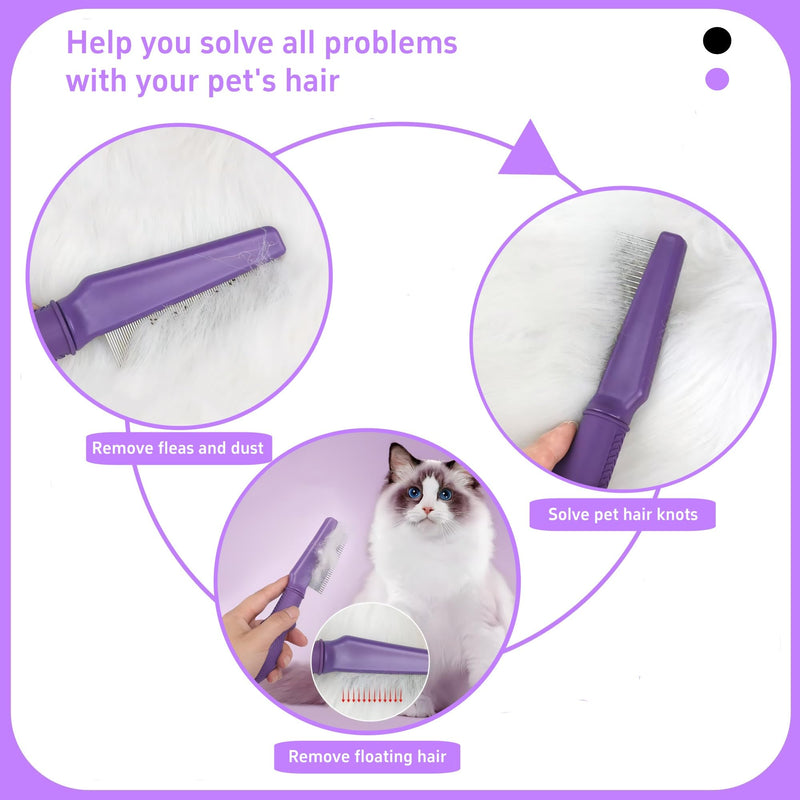 Temapex 3PCS Pet Comb for Grooming Long & Short Haired Cats & Dogs With Stainless Steel Metal Teeth for Removes Tangles & Flea, Non-Slip & Anti-Static Rubber Handle, Safe & Gentle Pet Detangling Comb + Flea Comb + Grooming Comb - PawsPlanet Australia