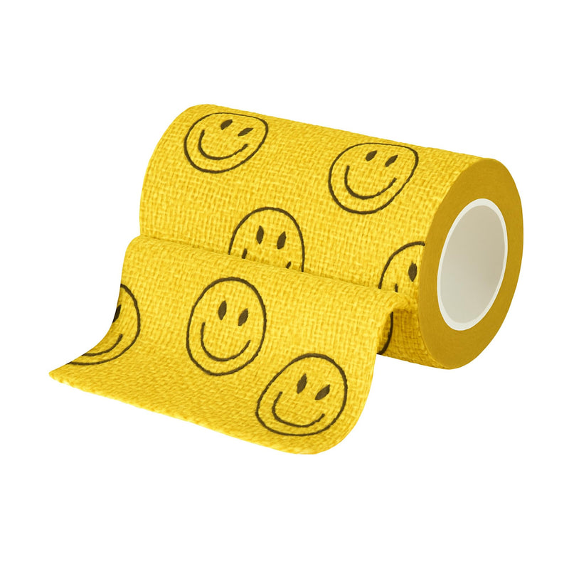 JorVet 4" x 10 Yards Cohesive Bandages | Fun Self-Adhesive Wrap for Animal Wound | Easy Tear, No Scissors Needed | Individually Wrapped Vet Tape, Secure & Flexible | Smiley Face Yellow | Pack of 12 4 Inch