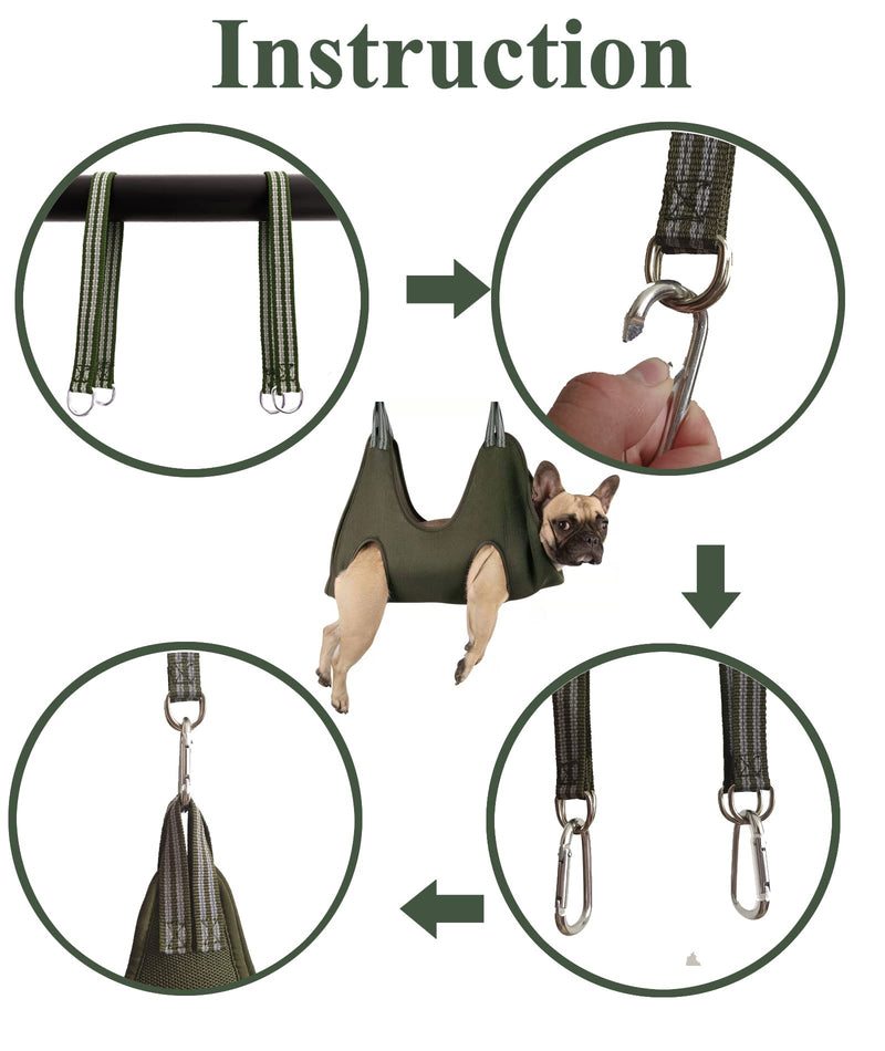 10 in 1 Dog Grooming Hammock Harness with Nail Clippers/Trimmer, Nail Hammock for Trimming, Grooming Sling Hange Holder for Extra Large Dogs (XXL/Under 120lb, Khaki Green) XXL/under 80lb