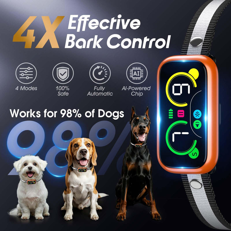 Dog Bark Collar Pro, Instant Bark Solution, Smart Anti Barking Device with 4 Correction Modes, Fast-Acting Barking Collar for for Large Medium Small Dogs 5-150lbs, Ideal for Home & Outdoor Use 1 Pack Orange