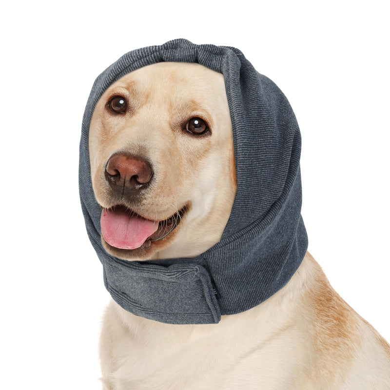 Kuoser Dog Calming Hood for Noise Anxiety Relief – Adjustable Velcro Ear Protector & Muff for Grooming, Fireworks & Thunder (Grey, Size L) Large Grey