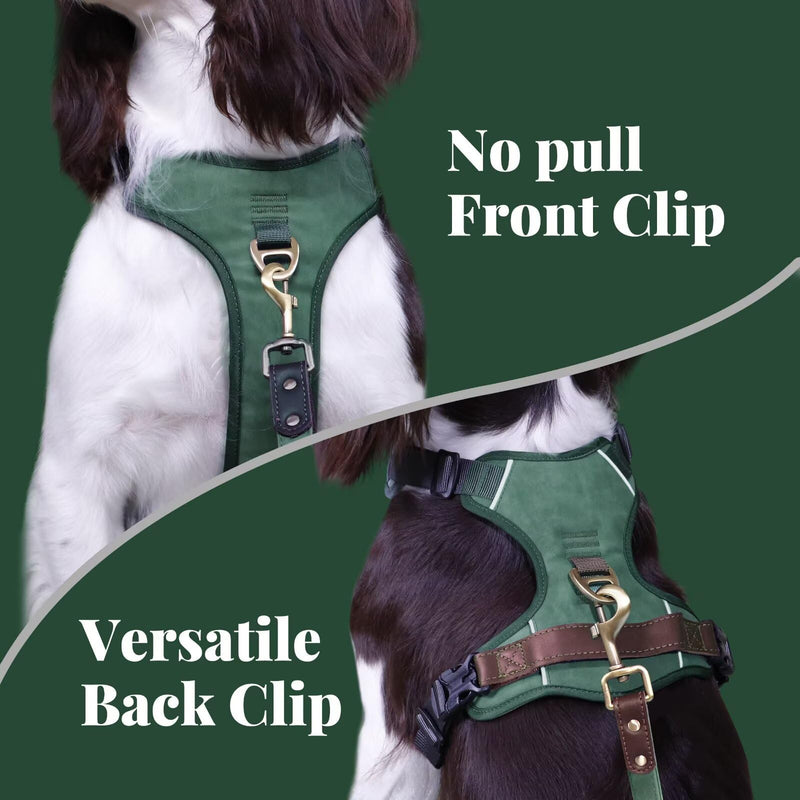 Didog No Pull Dog Harness Medium Sized Dog,Classic PU Leather Vest for Medium Dogs with Easy Control Handle,No Choke Front Clip,Reflective & Adjustable for Walking,Green,Chest 22-29" Green M: Chest 22-29", Fit 26-44 lbs
