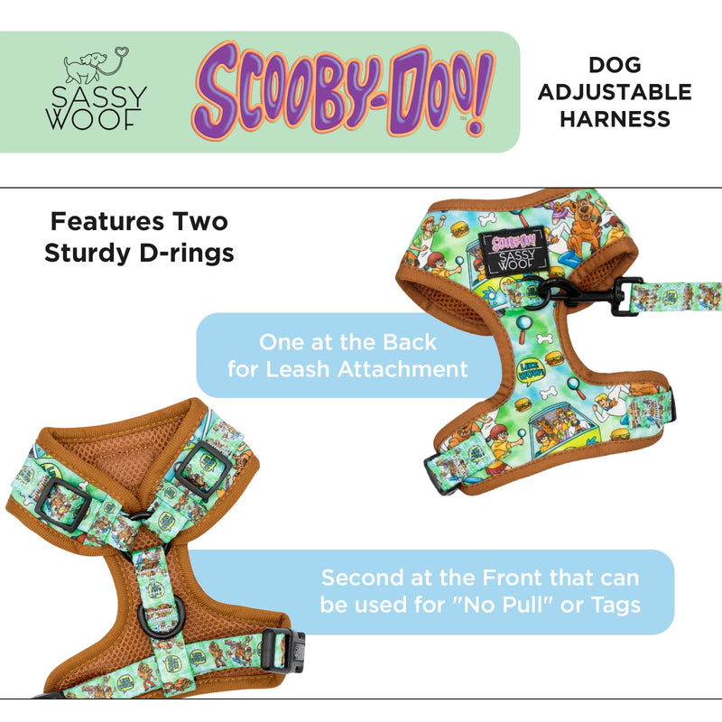 Sassy Woof Dog Adjustable Harness - Scooby-Doo™ - S, Breathable Mesh, No Pull Design with Two D-Rings, Patented Design, Perfect for Small Dogs and Puppies - Officially Licensed - PawsPlanet Australia