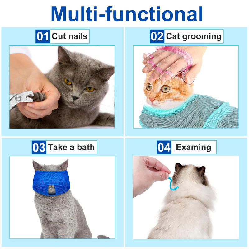 10 Pcs Cat Bathing Bag Set Pet Mesh Shower Bag Anti Bite and Scratch Pet Grooming for Washing Brush, Cat Muzzle, Nail Clipper, Nail File, Tick Tool (Blue and Gray) Blue and Gray - PawsPlanet Australia