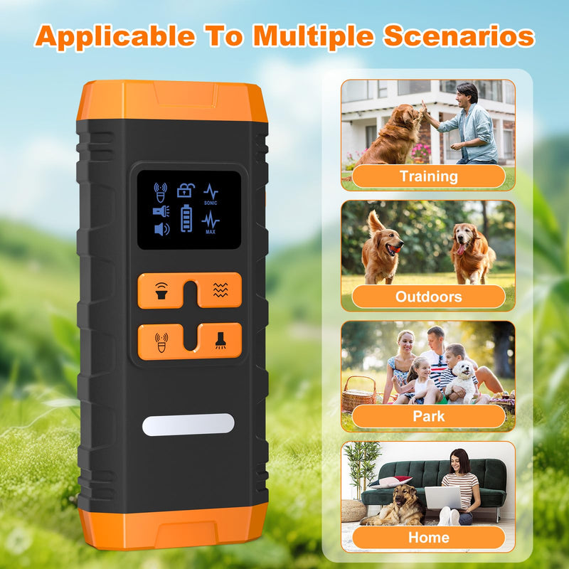 Dog Bark Deterrent Device, 2025 Anti Barking Device for Dogs 2X Ultrasonic to Stop Barking Neighbors Dog, 5 Adjustable Modes Up to Dogs 50ft Long Range, Bark Control Indoor Outdoor with Flashlight 2X Orange - PawsPlanet Australia