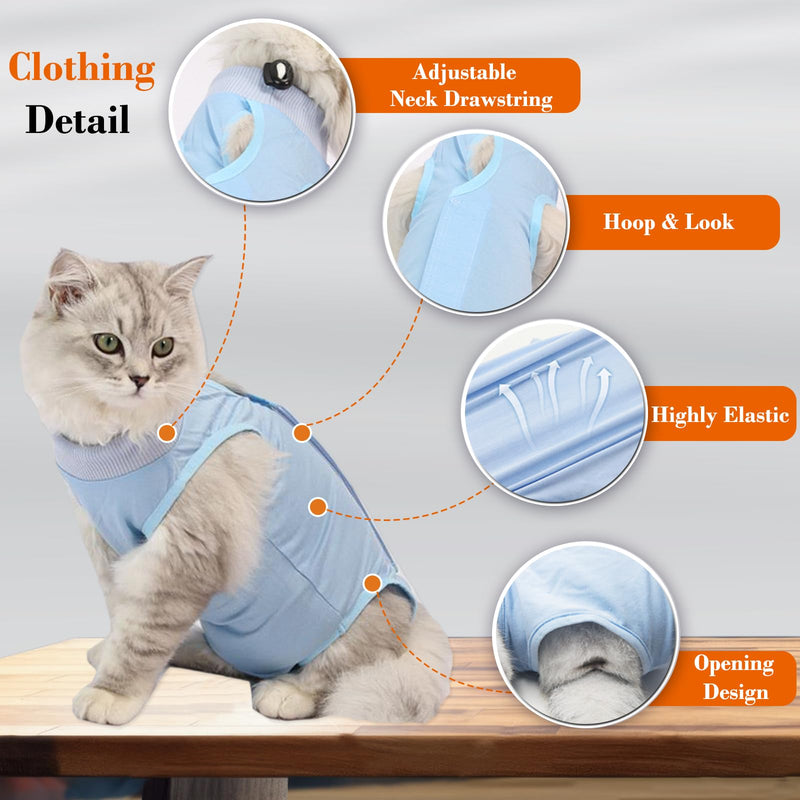 Cat Surgical Recovery Suit Professional for Male Female Cats Abdominal Wounds Cone E-Collar Alternative, Anti-Licking or Skin Diseases Pet Surgical Recovery Suit, Soft Fabric Onesies for Cats Large Blue - PawsPlanet Australia