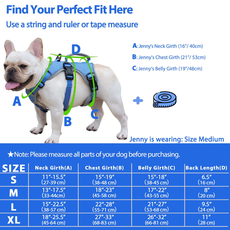 Huntboo Escape Proof Dog Harness, Escape Artist Harness, Reflective Dog Harness with Handle, Durable,Adjustable Vest for Small Medium Large Dogs Walking, Training, and Running Gear(Sea Blue,S) Small(Pack of 1) Sea Blue - PawsPlanet Australia