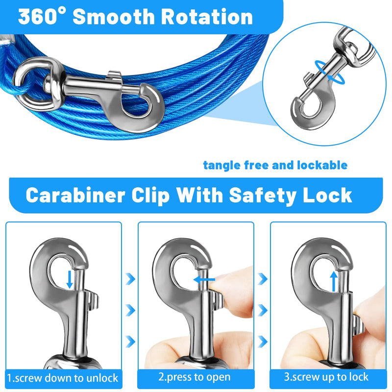 Dog Tie Out Cable 10/15/20/25/30 FT Runner for Yard Steel Wire Cable with Durable Superior Clips Blue Chains for Outside Dog Lead for Large Up to 165 Lbs 25FT - PawsPlanet Australia