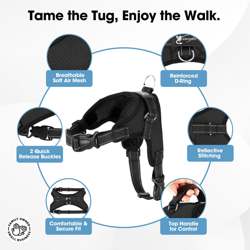 No Pull Reflective Adjustable Dog Harness with Handle- Comfortable Soft All Weather Mesh, Easy On Puppy Harness for Small Medium and Large Dogs (Black) Small Black - PawsPlanet Australia
