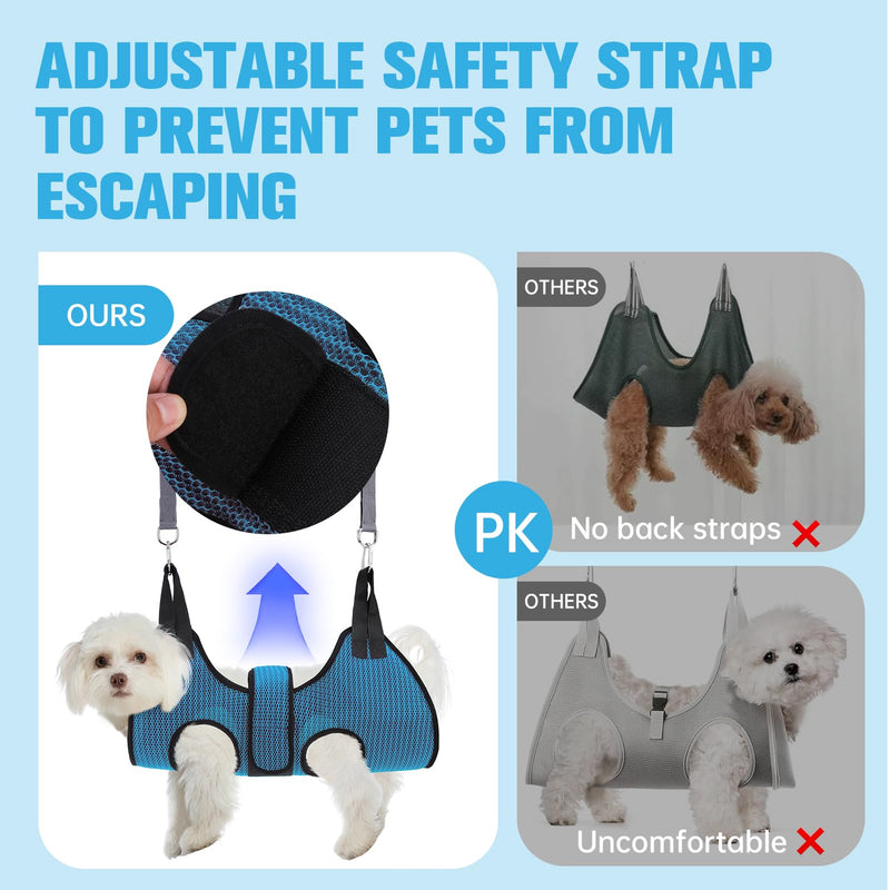PAWCHIE Dog Grooming Hammock Harness for Dog Cat with Pet Nail Clipper Trimmer-Breathable Cat Hanger Sling for Trimming Clipping Nails-Dog Hammock Restraint Bag for Small Medium Large Dog,Dark Blue XS Dark Blue - PawsPlanet Australia